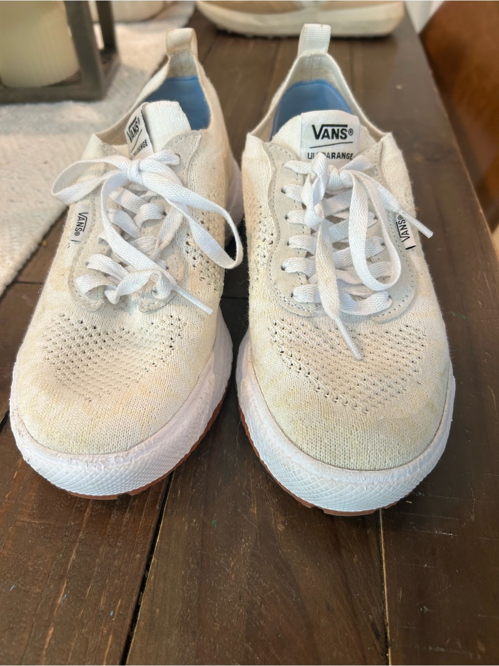 Vans Cream White Low-Top Knit Sneakers
